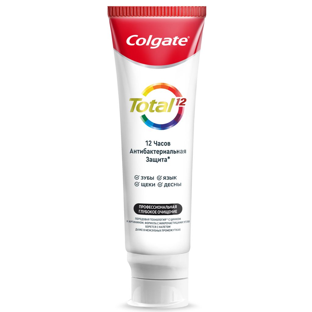 Colgate Паста зубная Total 12 Профессиональная Глубокое Очищение, паста зубная, с древесным углем, 100 мл, 1 шт.