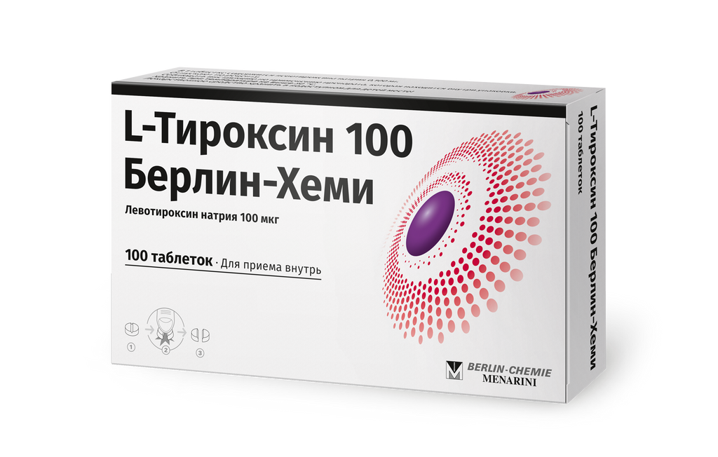 L-Тироксин 100 Берлин-Хеми, 100 мкг, таблетки, 100 шт.