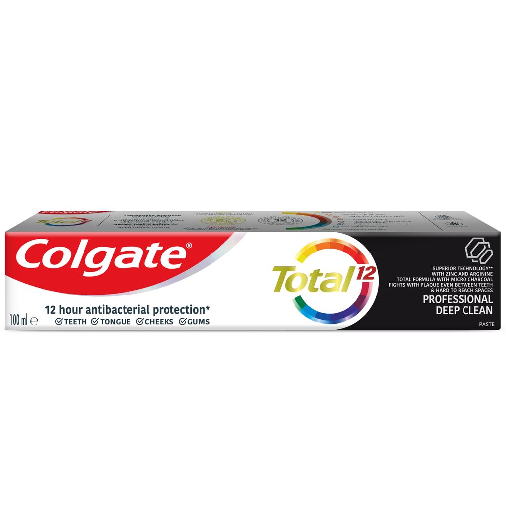 Colgate Паста зубная Total 12 Профессиональная Глубокое Очищение, паста зубная, с древесным углем, 100 мл, 1 шт.