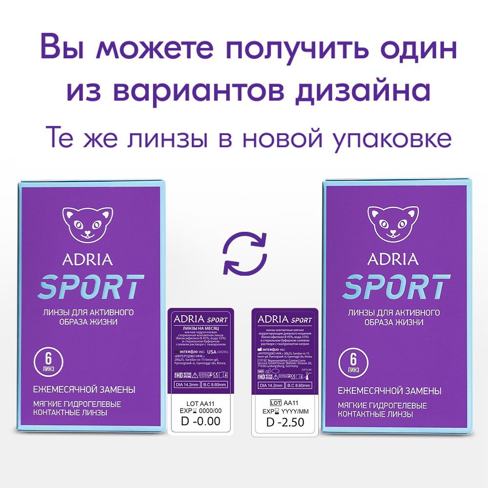 Adria Sport Контактные линзы ежемесячные, BC=8.6 d=14.2, D(-1.75), 6 шт.