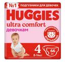 Huggies Ultra Comfort Подгузники детские, р. 4, 8-14 кг, для девочек, 66 шт.