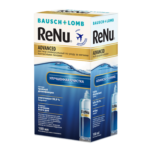 ReNu Advanced Раствор для контактных линз, в комплекте с контейнером для хранения линз, 100 мл, 1 шт.