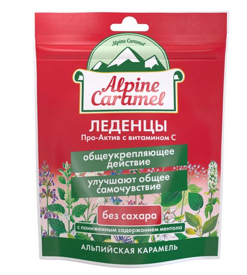 Alpine Caramel Леденцы Про-Актив с Витамином C, без сахара, 75 г, 1 шт.