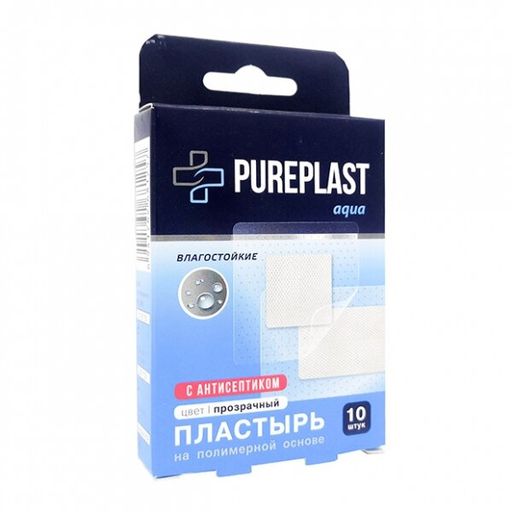 Pureplast Aqua пластырь бактерицидный, пластырь медицинский, прозрачный, 10 шт.