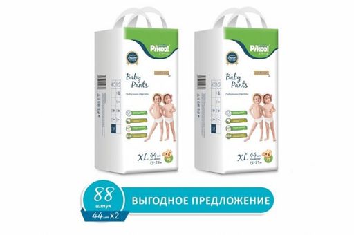 Pikool Premium Подгузники-трусики детские, XL, 15-25кг, 2 упаковки, 44 шт.