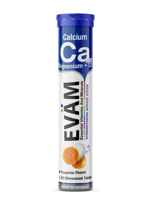 Evam Кальций + Магний + Д3, таблетки шипучие, мандарин, 15 шт.