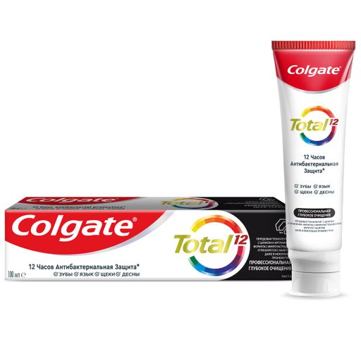 Colgate Паста зубная Total 12 Профессиональная Глубокое Очищение, паста зубная, с древесным углем, 100 мл, 1 шт.